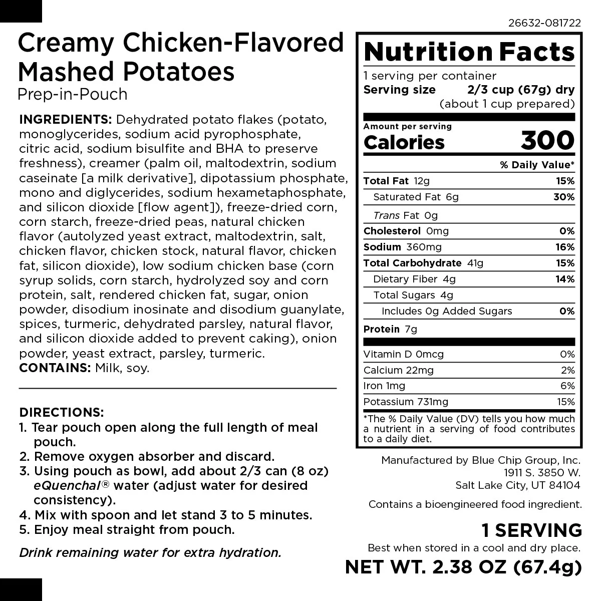 Creamy Chicken-Flavored Mashed Potatoes, Cold Fill, No Heat Required, 1 Serving - Image 2
