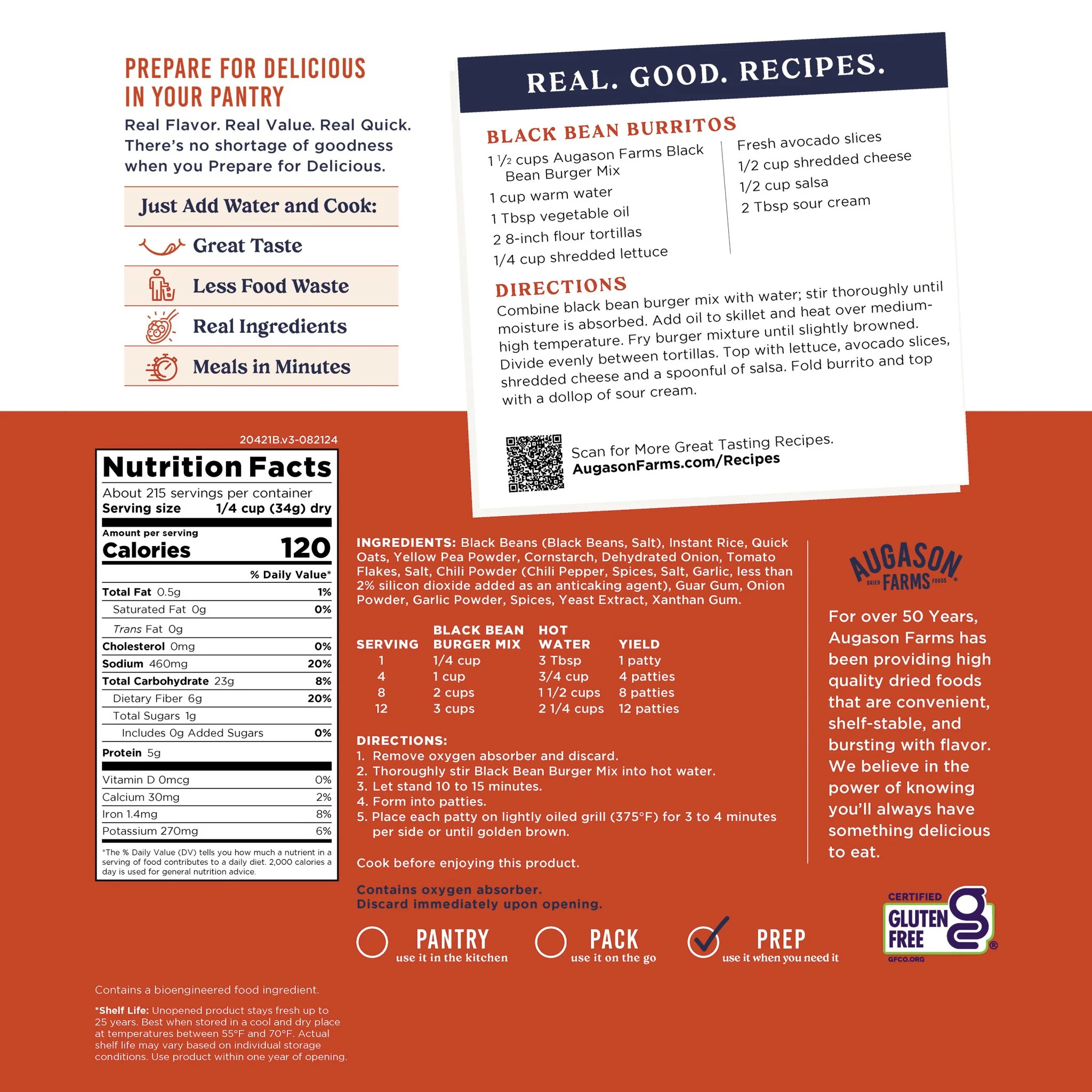 Gluten Free Black Bean Burger Mix 4 Gallon Pail, 215 Servings - Image 3